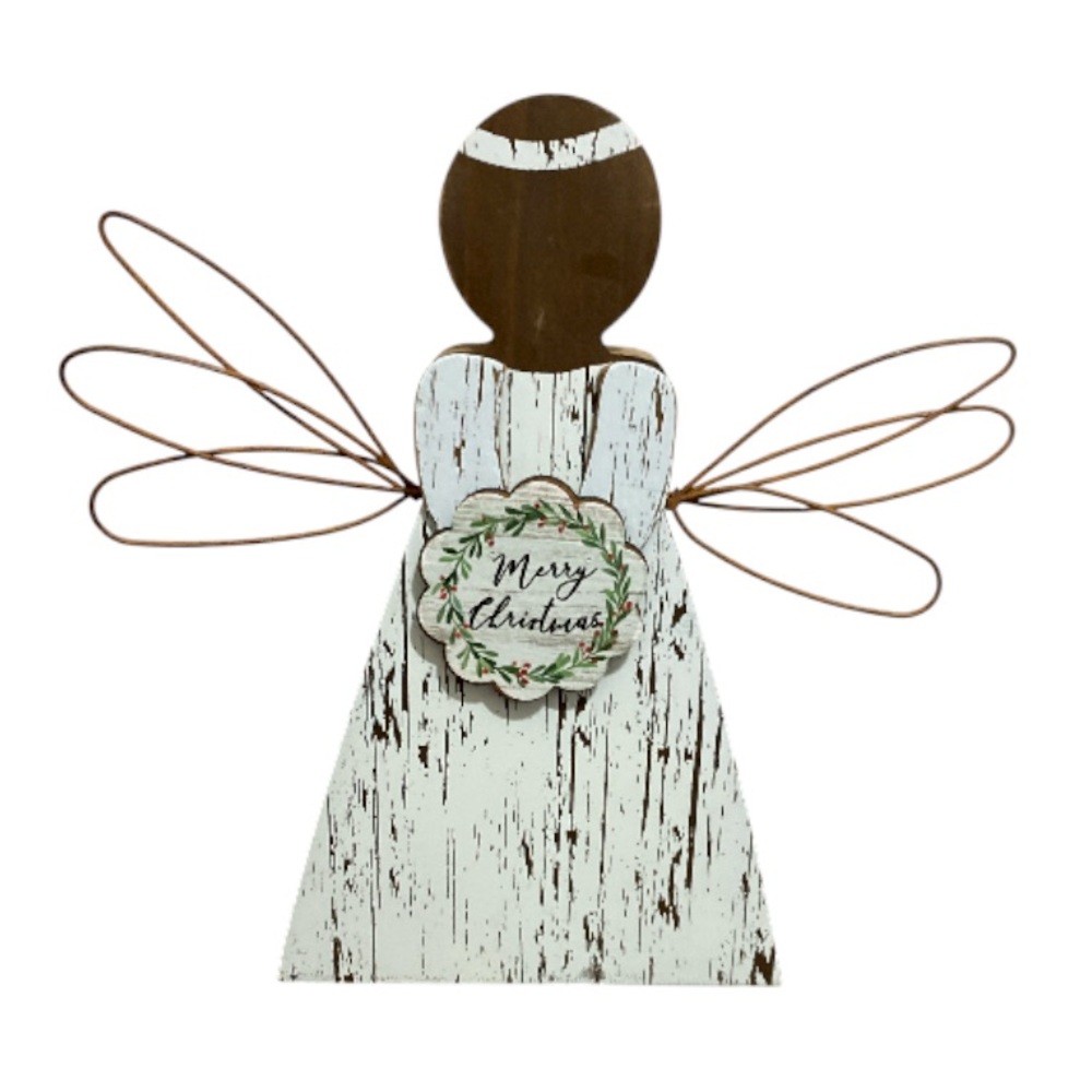 Wooden Angel with Wire Wings